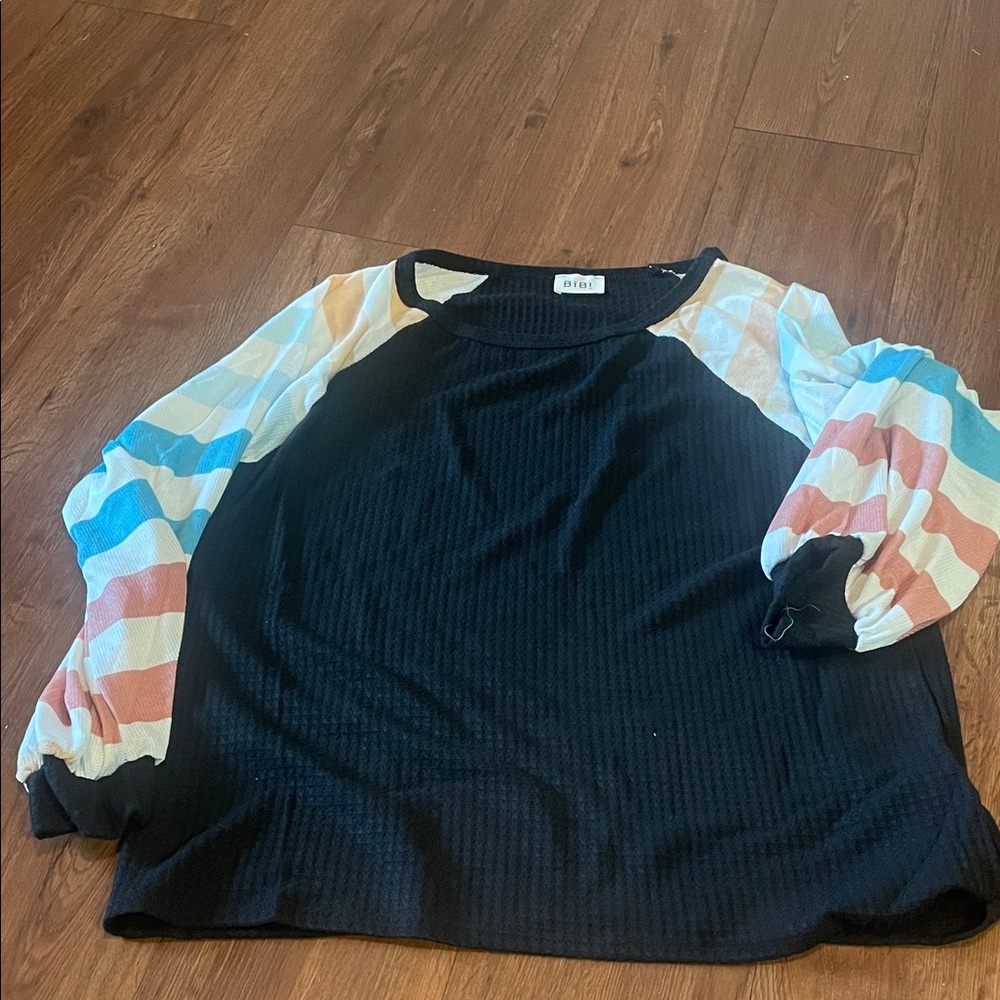 BiBi Black Top with Multicolor Sleeves